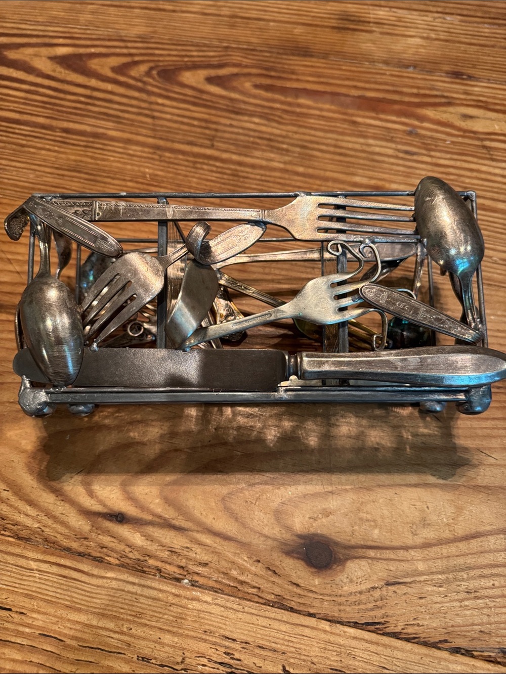 Decorative Silver-Tone Cutlery/Napkin Holder